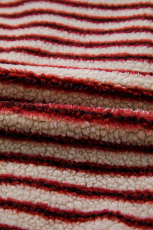Stripe Print Fuzzy Sherpa Button Placket Sweatshirt