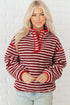 Stripe Print Fuzzy Sherpa Button Placket Sweatshirt