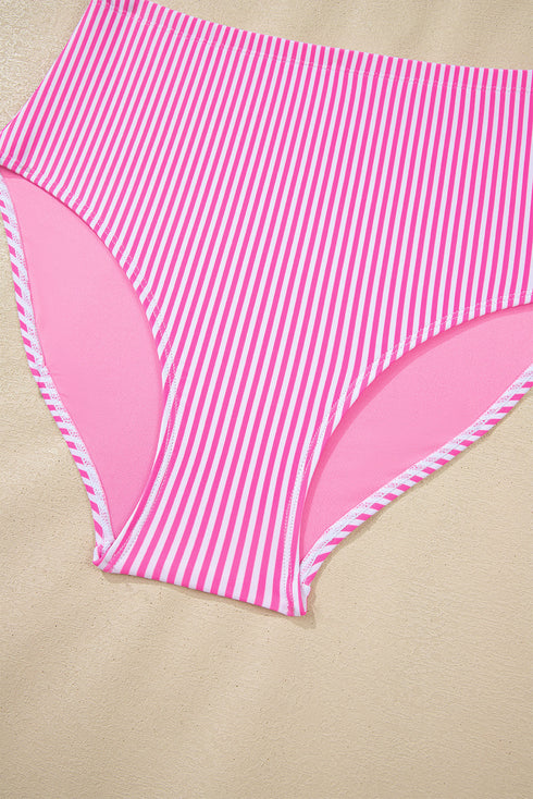 Stripe Print Knot Strap High Waist Two Piece Bikini