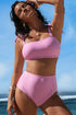 Stripe Print Knot Strap High Waist Two Piece Bikini