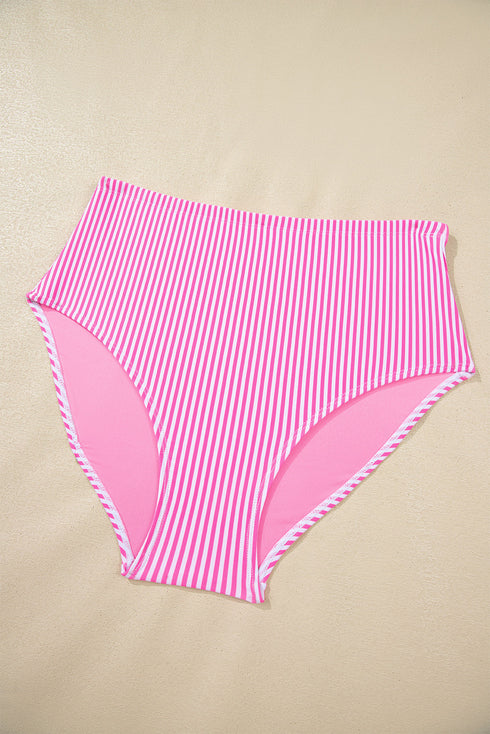 Stripe Print Knot Strap High Waist Two Piece Bikini