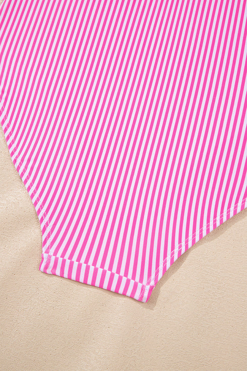 Stripe Print Knot Strap High Waist Two Piece Bikini