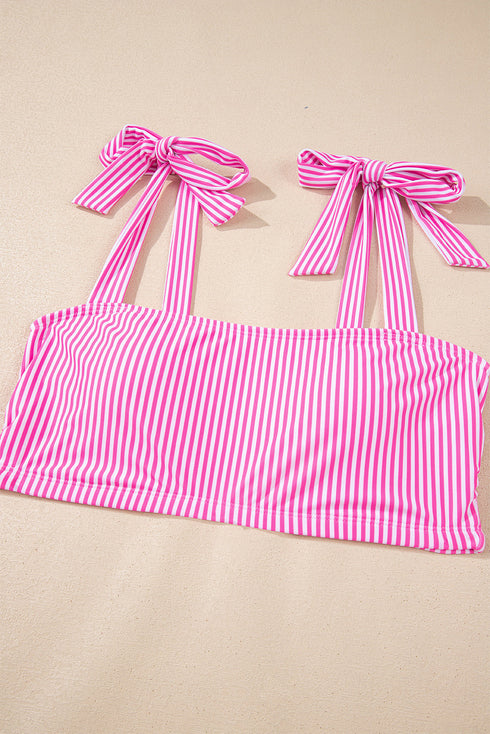 Stripe Print Knot Strap High Waist Two Piece Bikini