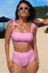 Stripe Print Knot Strap High Waist Two Piece Bikini