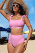 Stripe Print Knot Strap High Waist Two Piece Bikini