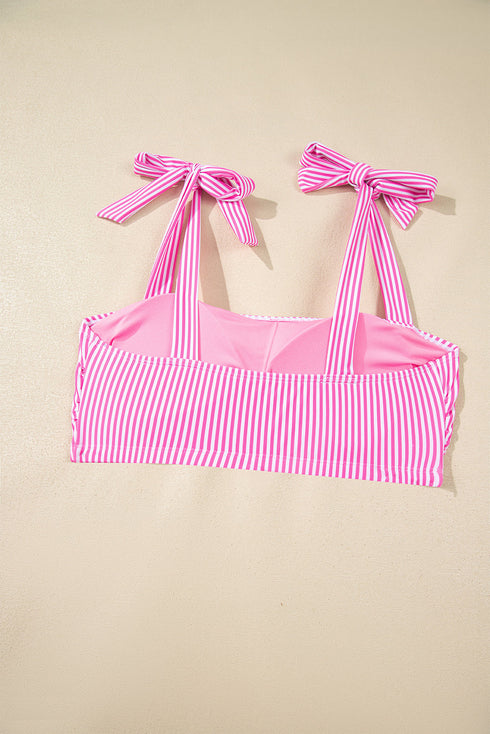Stripe Print Knot Strap High Waist Two Piece Bikini