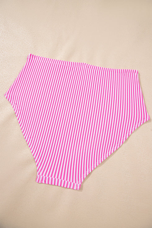 Stripe Print Knot Strap High Waist Two Piece Bikini