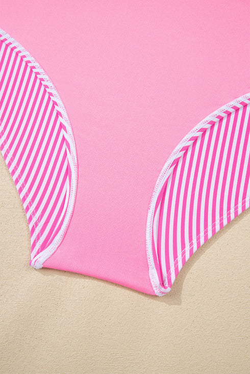 Stripe Print Knot Strap High Waist Two Piece Bikini