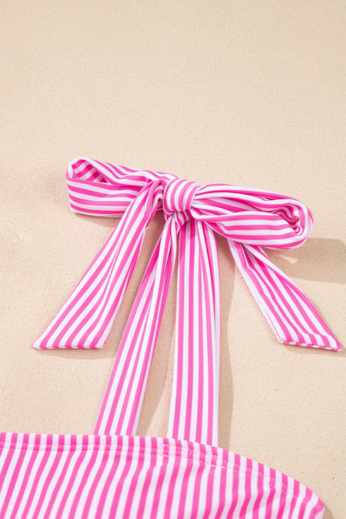 Stripe Print Knot Strap High Waist Two Piece Bikini