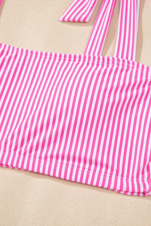 Stripe Print Knot Strap High Waist Two Piece Bikini
