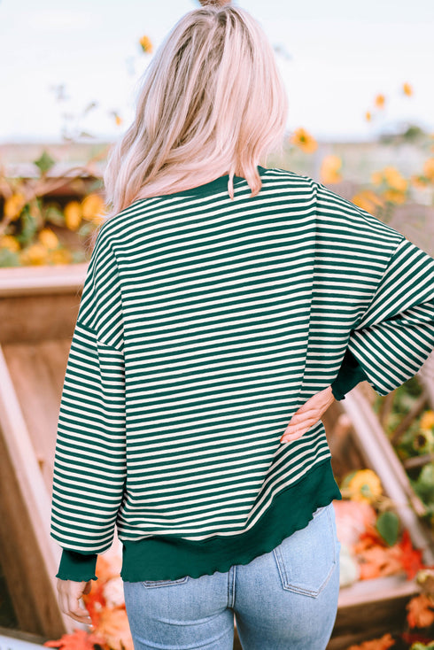 Stripe Print Loose Fit Drop Shoulder Top