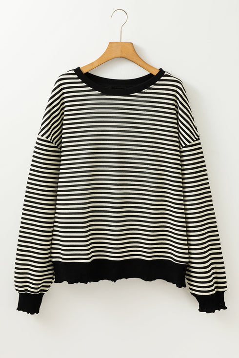 Stripe Print Loose Fit Drop Shoulder Top