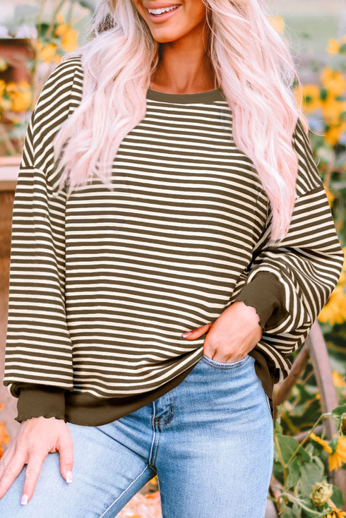 Stripe Print Loose Fit Drop Shoulder Top