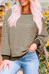 Stripe Print Loose Fit Drop Shoulder Top