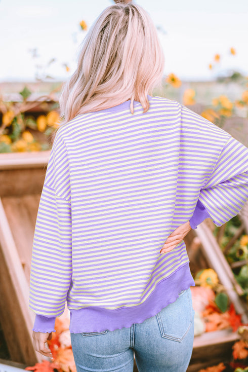 Stripe Print Loose Fit Drop Shoulder Top