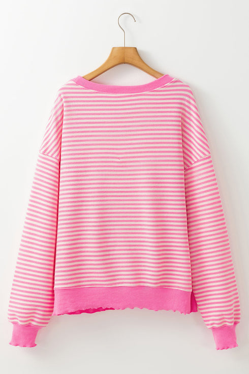 Stripe Print Loose Fit Drop Shoulder Top