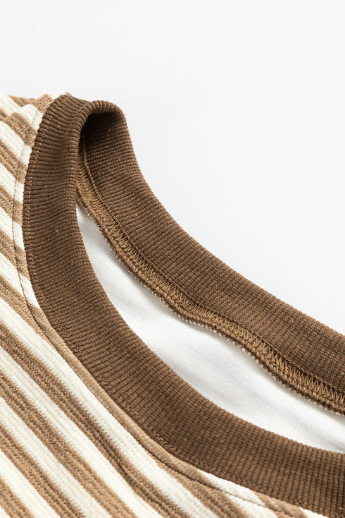 Stripe Print Loose Fit Drop Shoulder Top
