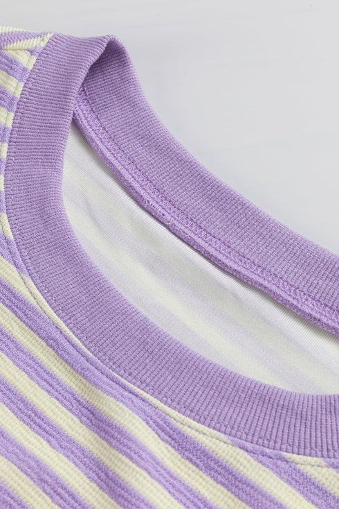 Stripe Print Loose Fit Drop Shoulder Top
