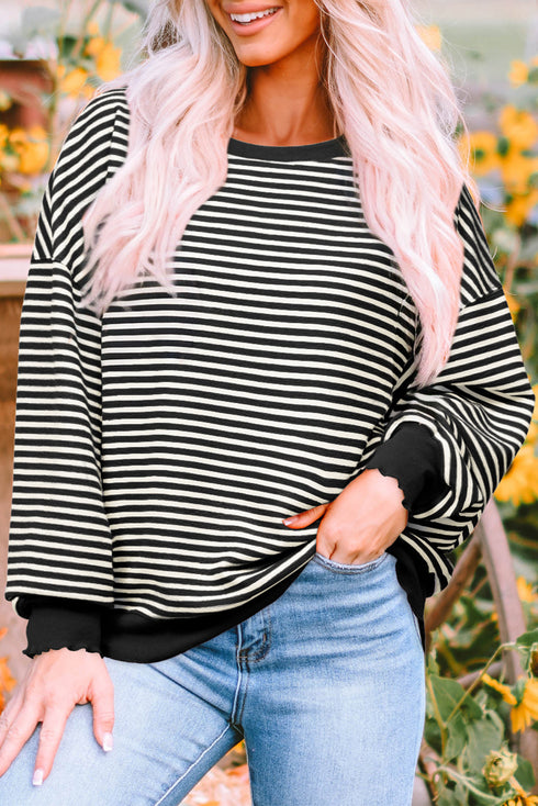 Stripe Print Loose Fit Drop Shoulder Top