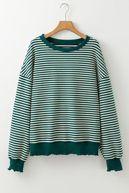 Stripe Print Loose Fit Drop Shoulder Top