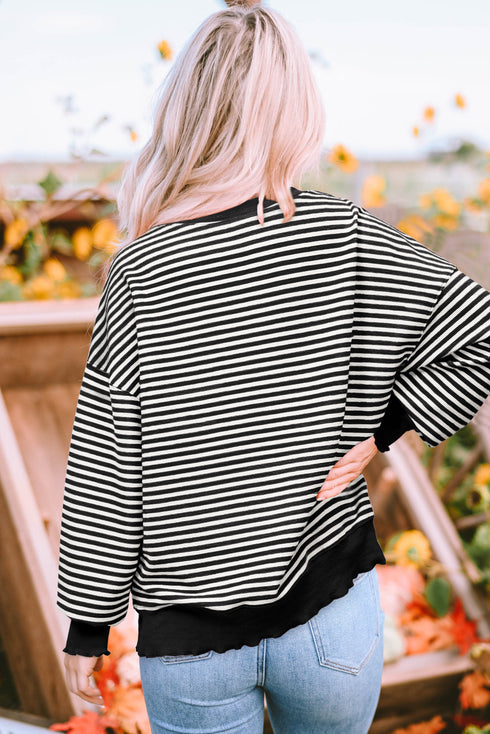 Stripe Print Loose Fit Drop Shoulder Top