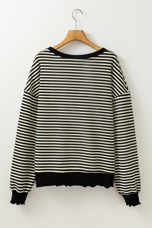 Stripe Print Loose Fit Drop Shoulder Top