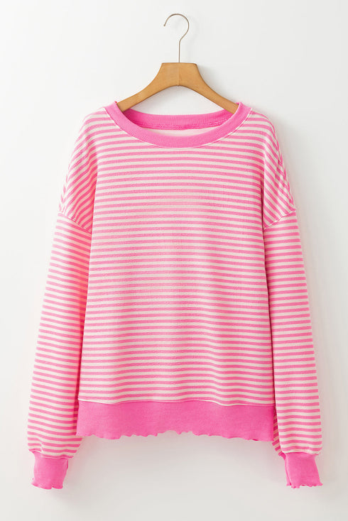 Stripe Print Loose Fit Drop Shoulder Top
