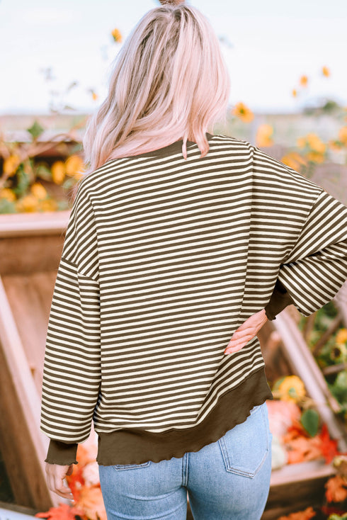 Stripe Print Loose Fit Drop Shoulder Top