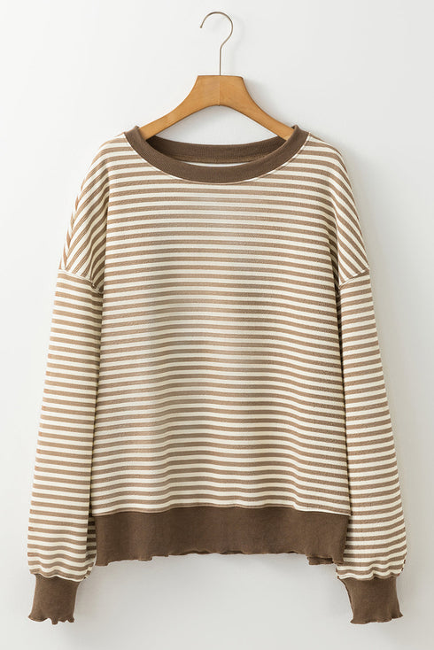 Stripe Print Loose Fit Drop Shoulder Top