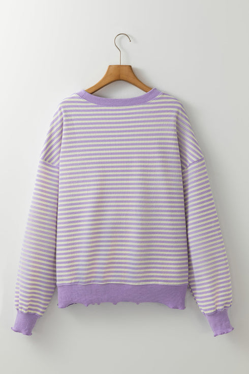 Stripe Print Loose Fit Drop Shoulder Top