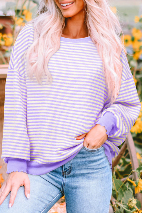 Stripe Print Loose Fit Drop Shoulder Top