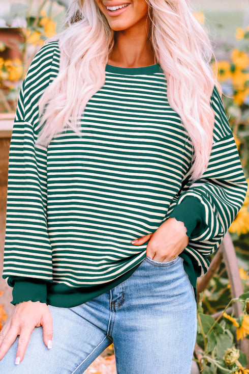 Stripe Print Loose Fit Drop Shoulder Top