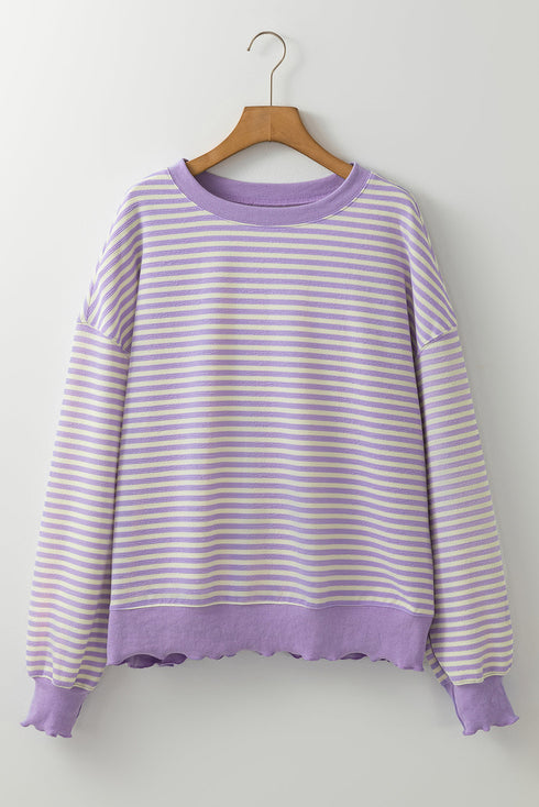 Stripe Print Loose Fit Drop Shoulder Top
