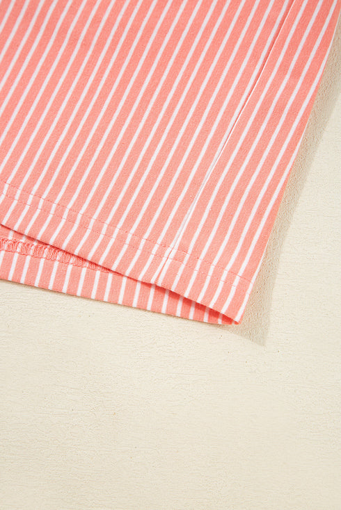 Stripe Print Loose Polo And Shorts Loungewear