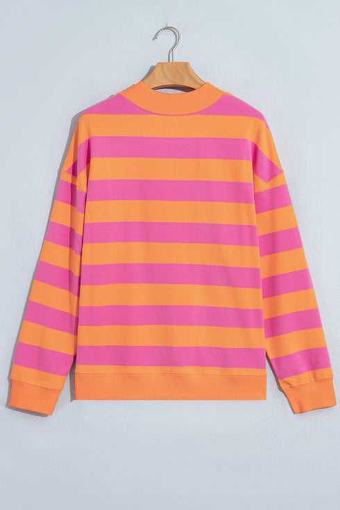Stripe Print Mock Neck Relaxed Silhouette Sweatshirt