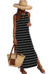 Stripe Print Open Back Sleeveless Maxi Dress With Slits