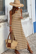 Stripe Print Open Back Sleeveless Maxi Dress With Slits