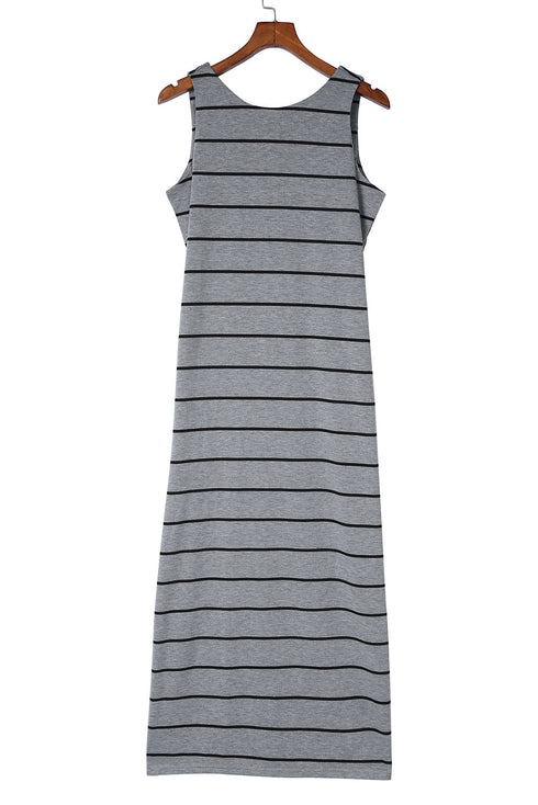 Stripe Print Open Back Sleeveless Maxi Dress With Slits