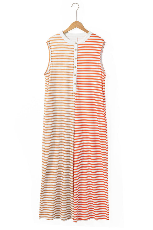 Stripe Print Oversized Button Front Wide Leg Jumpsuit