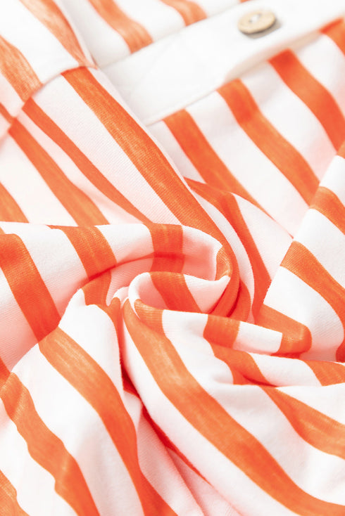 Stripe Print Oversized Button Front Wide Leg Jumpsuit