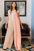 Stripe Print Oversized Button Front Wide Leg Jumpsuit