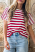 Stripe Print Patchwork Detail Round Neck Tee