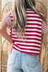 Stripe Print Patchwork Detail Round Neck Tee