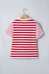 Stripe Print Patchwork Detail Round Neck Tee