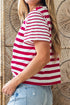 Stripe Print Patchwork Detail Round Neck Tee