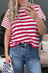Stripe Print Patchwork Detail Round Neck Tee