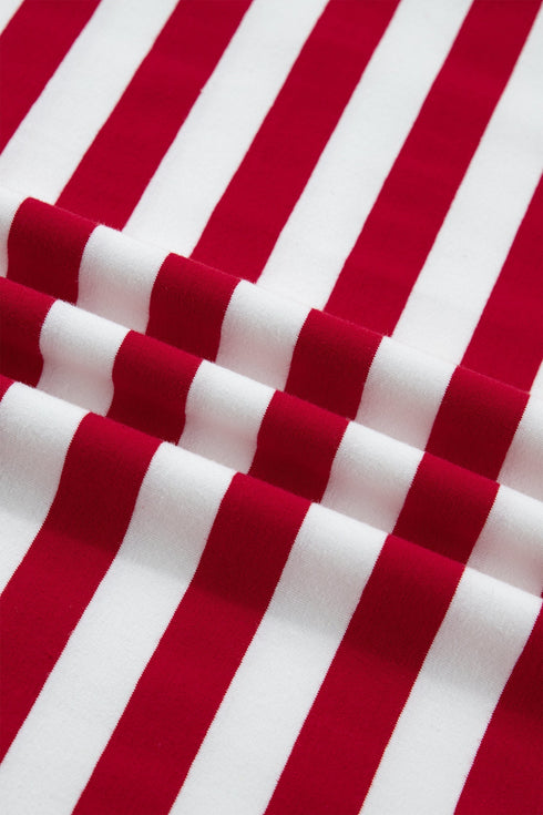 Stripe Print Patchwork Detail Round Neck Tee