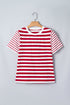 Stripe Print Patchwork Detail Round Neck Tee