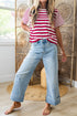 Stripe Print Patchwork Detail Round Neck Tee