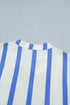 Stripe Print Puff Sleeve Rick Rack Split Neck Blouse